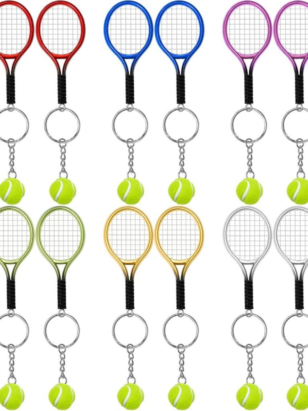 18/12/6Pcs Mini Tennis Racket Keychain Key Ring, Fashionable Alloy Tennis Ball S